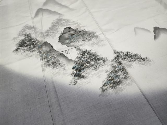 平和屋着物●訪問着 紬地 手描き 遠山風景文 正絹 逸品 CAAY4873ut