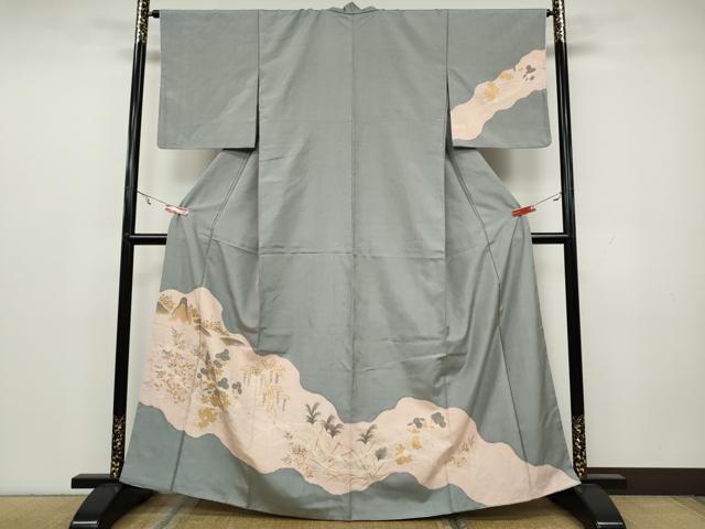 平和屋着物●訪問着 絞り 風景草花文 金彩 正絹 逸品 CAAY4892ut