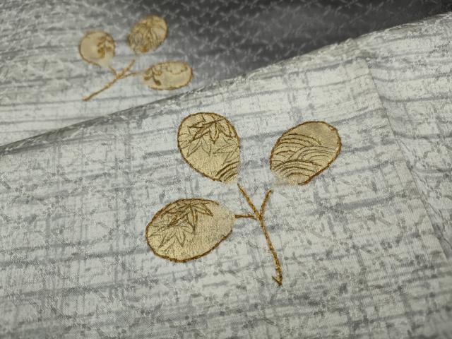 平和屋着物●訪問着 刺繍 舞葉文 暈し染め 金糸 正絹 逸品 CAAY4913ut