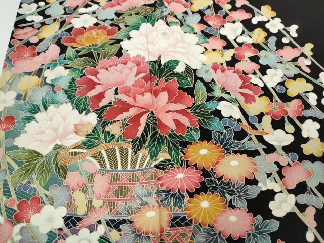 平和屋着物●豪華黒留袖 友禅 作家物 立波陶器花文 暈し染め 正絹 逸品 未使用 CAAY4927ut