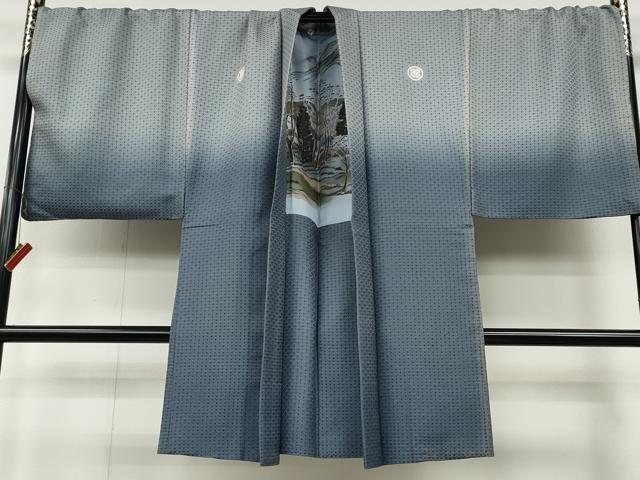 平和屋着物●男性 色紋付・羽織セット 菱繋ぎ地紋 羽織:暈し染め キングサイズ 正絹 逸品 CAAY4978ut