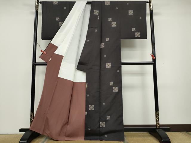 平和屋着物●上質な紬 格子柄 正絹 逸品 CAAY5045ut