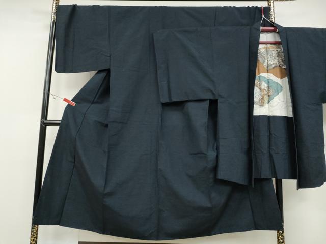 平和屋着物●男性 紬 アンサンブル 留紺色 正絹 逸品 CAAY5053ut