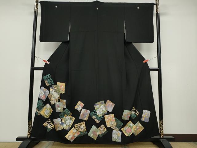 平和屋着物●豪華黒留袖 破れ色紙鶴草花文 金銀彩 正絹 逸品 CAAY5151ut