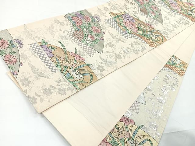 平和屋着物◎六通柄袋帯 地紙飛鶴花文 金銀糸 正絹 逸品 CAAY5228nb