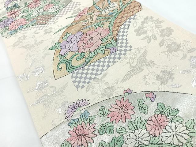 平和屋着物◎六通柄袋帯 地紙飛鶴花文 金銀糸 正絹 逸品 CAAY5228nb