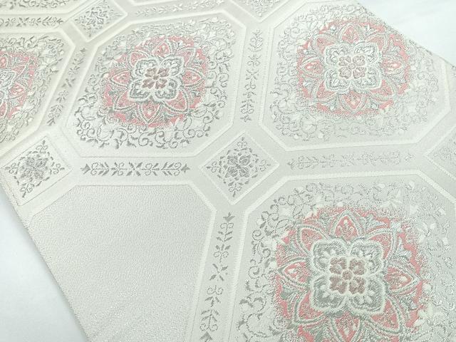 平和屋着物◎六通柄袋帯 蜀江花文 銀糸 正絹 逸品 CAAY5511nb