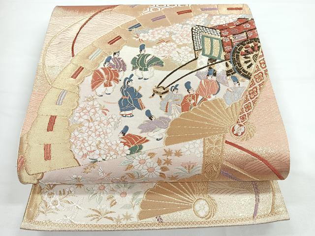 平和屋着物◎六通柄袋帯 扇面取澪標文 金糸 正絹 逸品 CAAY5524nb