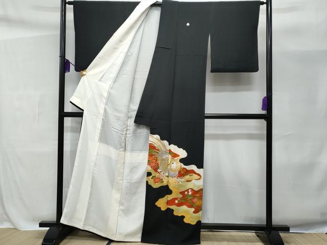 平和屋着物■豪華黒留袖 駒刺繍 鳳凰花文 金彩 正絹 逸品 CAAY5617fb