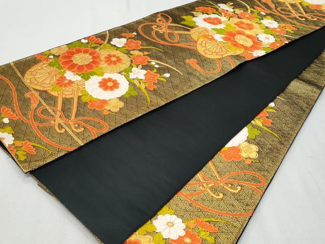 平和屋着物◎六通柄袋帯唐織 花車文 黒地 金糸 やまとオリジナル 正絹 逸品 CAAY5964fb