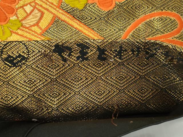 平和屋着物◎六通柄袋帯唐織 花車文 黒地 金糸 やまとオリジナル 正絹 逸品 CAAY5964fb