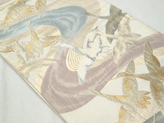 平和屋着物◎六通柄袋帯 唐織 流水飛鶴文 金銀糸 正絹 逸品 CAAY5971fb