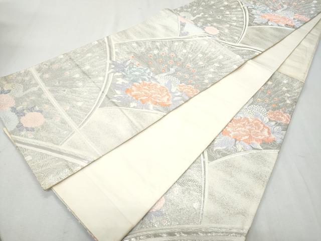平和屋着物◎六通柄袋帯 唐織 孔雀草花文 琴錦 プラチナ本銀二重織 正絹 逸品 CAAY5973fb