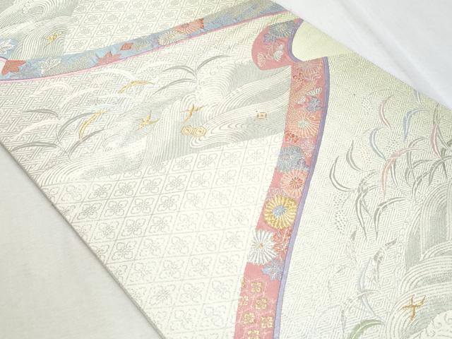 平和屋着物◎六通柄袋帯 唐織 飛鶴立波花文 九百錦 プラチナ箔 正絹 逸品 CAAY5984fb