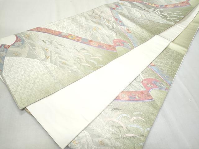 平和屋着物◎六通柄袋帯 唐織 飛鶴立波花文 九百錦 プラチナ箔 正絹 逸品 CAAY5984fb