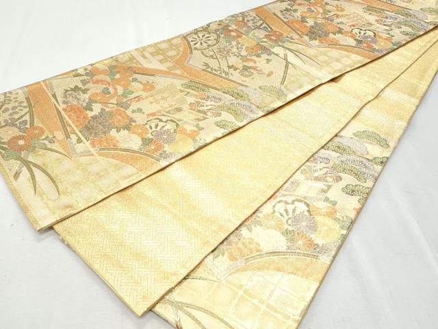 平和屋着物◎佐賀錦 六通柄袋帯 地紙御所車花文 金銀糸 正絹 逸品 CAAY5990fb