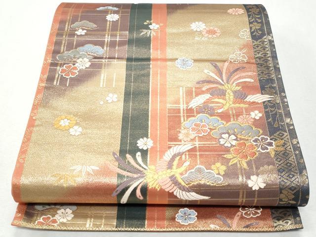 平和屋着物◎六通柄袋帯 唐織 鳳凰花松文 金糸 正絹 逸品 CAAY5993fb
