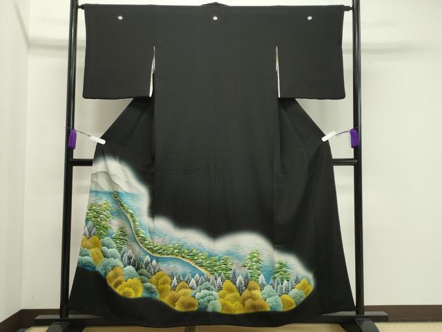 平和屋着物■豪華黒留袖 刺繍 風景文 暈し染め 正絹 逸品 CAAY6434gh