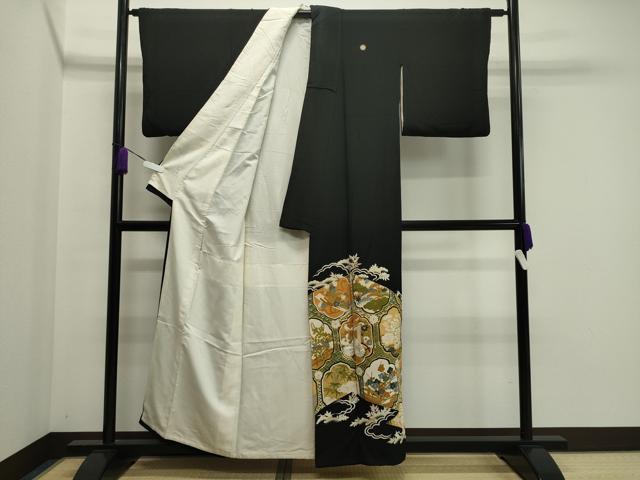 平和屋着物■豪華黒留袖 駒刺繍 御所車松竹梅文 金彩 正絹 逸品 CAAY6486gh
