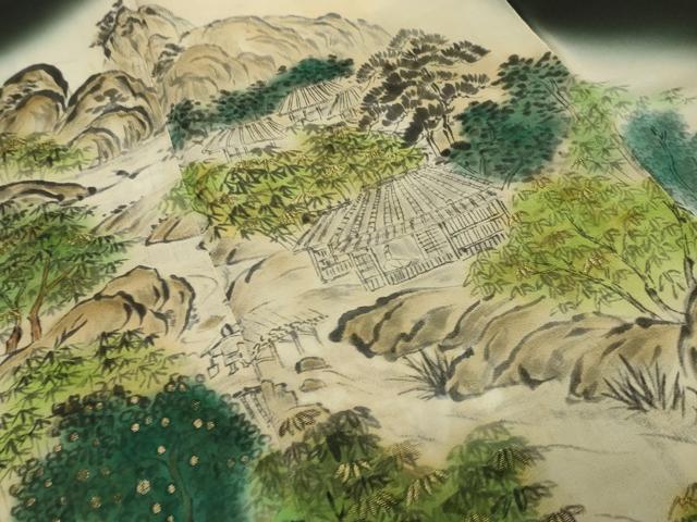 平和屋着物■豪華黒留袖 刺繍 手描き 風景文 暈し染め 金糸 正絹 逸品 CAAY6566gh