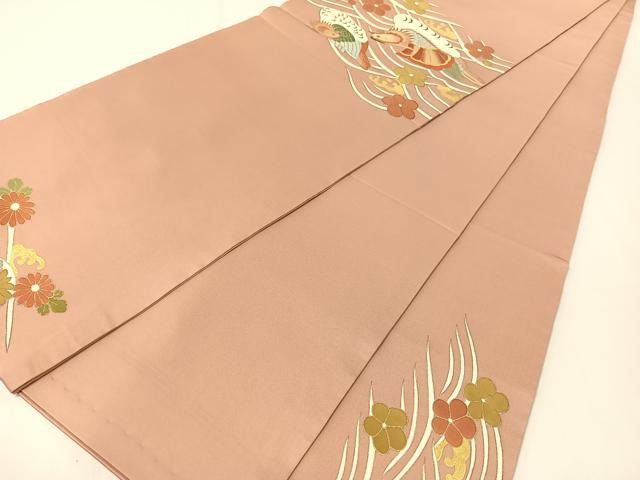 平和屋着物●太鼓柄袋帯 駒刺繍 立波鴛鴦菊文 金彩 引箔 正絹 逸品 未使用 CAAY6810vp