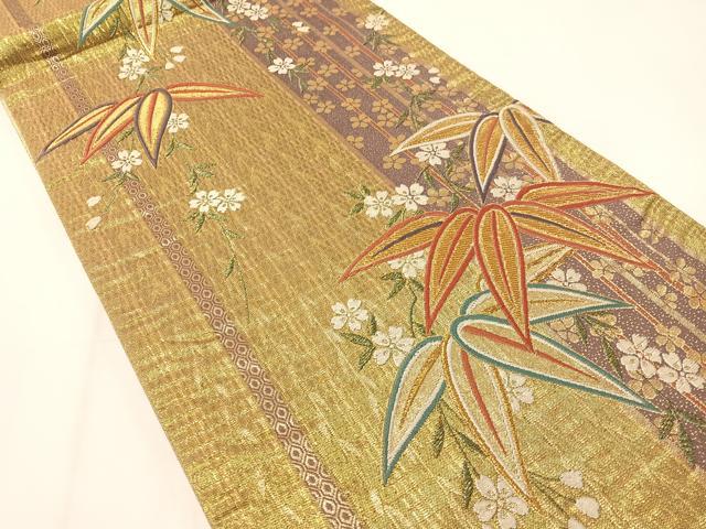 平和屋着物▼佐賀錦 六通柄袋帯 唐織 枝垂れ花笹間道 金糸 正絹 逸品 CAAY6854vp