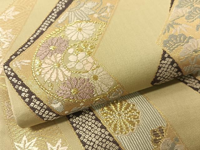 平和屋着物▼六通柄袋帯 麓粋唐織 松竹梅吉祥文 金糸 正絹 逸品 CAAY6882vp
