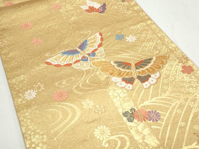 平和屋着物◎六通柄袋帯 唐織 花蝶文 金糸 正絹 逸品 CAAY7215th
