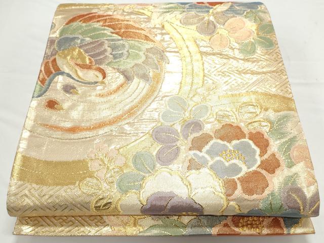 平和屋着物◎本佐賀錦 六通柄袋帯 鳳凰花丸文 金糸 正絹 逸品 CAAY7238th