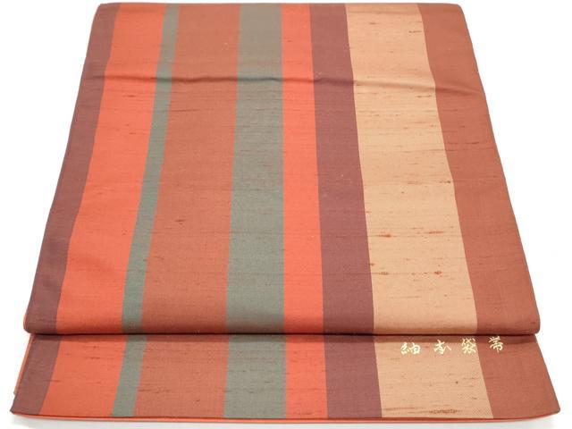 平和屋着物◎全通柄袋帯 紬本袋帯 間道 正絹 逸品 CAAY7245th