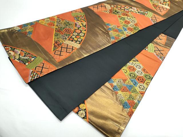 平和屋着物◎六通柄袋帯 唐織 籬花文 黒地 金糸 正絹 逸品 CAAY7297th