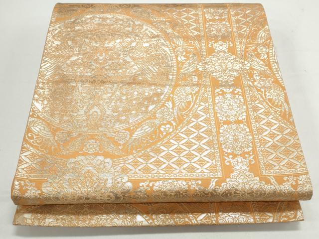 平和屋着物◎六通柄袋帯 天井花鳥文 銀糸 正絹 逸品 CAAY7309th