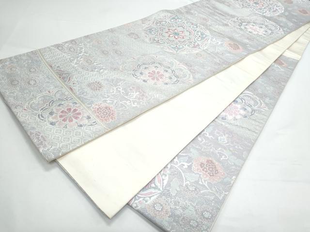 平和屋着物◎六通柄袋帯 道長風切楽華文 銀糸 正絹 逸品 CAAY7317th