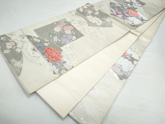 平和屋着物◎六通柄袋帯 唐織 地紙鴛鴦花文 桃山琳派 錦プラチナ箔 正絹 逸品 CAAY7328th