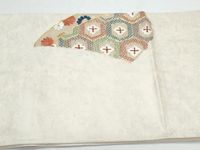 平和屋着物◎太鼓柄袋帯 駒刺繍 亀甲花文 正絹 逸品 CAAY7393th