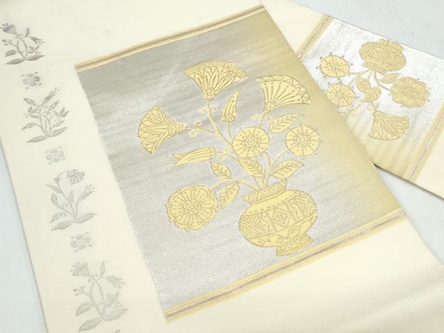 平和屋着物◎九寸名古屋帯 陶器花文 金銀糸 正絹 逸品 CAAY7425th