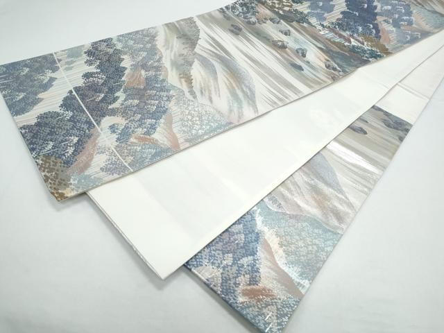 平和屋着物◎六通柄袋帯 風景文 銀糸 正絹 逸品 CAAY7435th