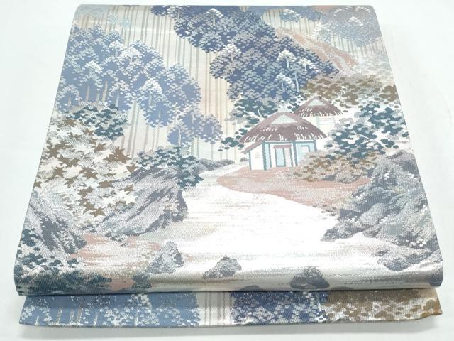 平和屋着物◎六通柄袋帯 風景文 銀糸 正絹 逸品 CAAY7435th
