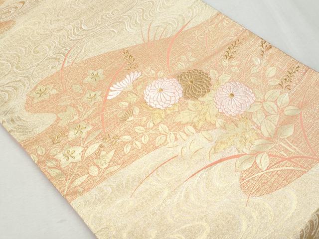 平和屋着物◎太鼓柄袋帯 唐織 流水菊文 金糸 正絹 逸品 CAAY7618fb