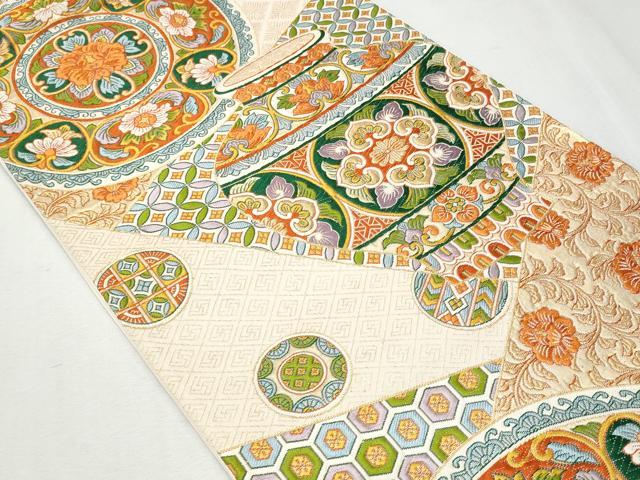 平和屋着物◎六通柄袋帯 唐織 裂取陶春文 金糸 正絹 逸品 CAAY7621fb