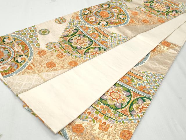 平和屋着物◎六通柄袋帯 唐織 裂取陶春文 金糸 正絹 逸品 CAAY7621fb