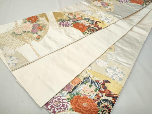 平和屋着物◎六通柄袋帯 唐織 地紙重ね御所車花文 金糸 正絹 逸品 CAAY7633fb