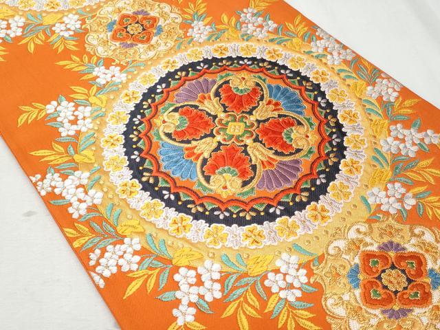 平和屋着物◎六通柄袋帯 唐織 絵皿花文 金糸 正絹 逸品 CAAY7639fb