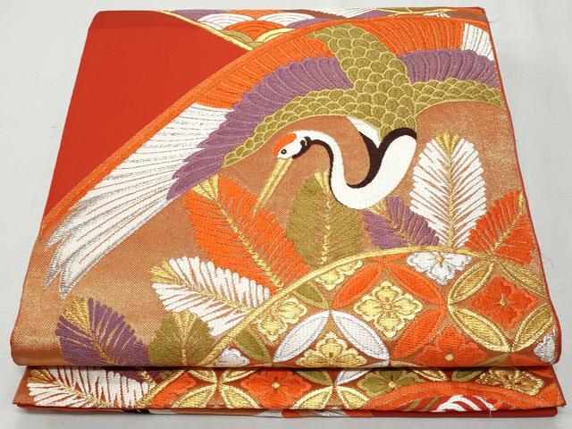 平和屋着物◎六通柄袋帯 唐織 波形松鶴文 金銀糸 正絹 逸品 CAAY7640fb