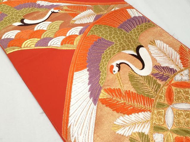 平和屋着物◎六通柄袋帯 唐織 波形松鶴文 金銀糸 正絹 逸品 CAAY7640fb