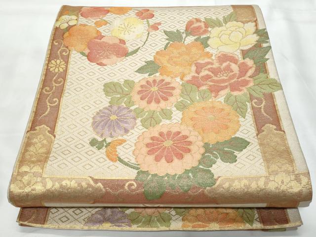 平和屋着物◎六通柄袋帯 草花文 金糸 正絹 逸品 CAAY7765fb