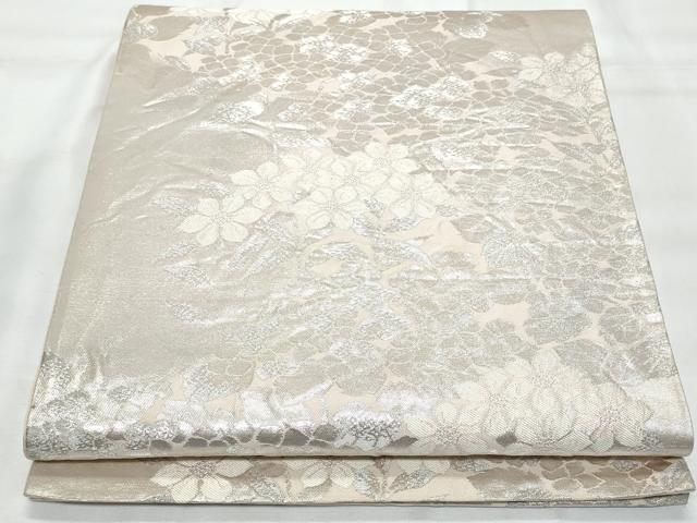 平和屋着物◎六通柄袋帯 草花文 銀糸 正絹 逸品 CAAY7785fb