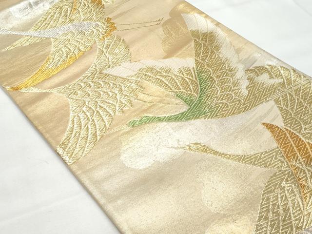 平和屋着物◎六通柄袋帯 飛鶴文 金銀糸 正絹 逸品 CAAY7791fb