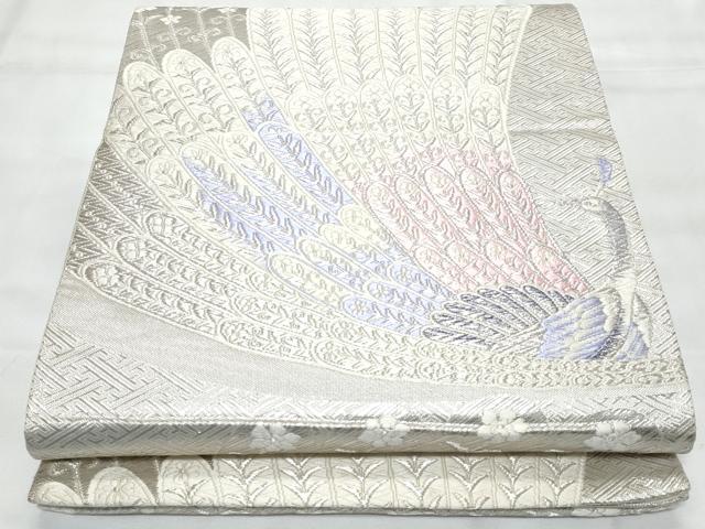平和屋着物◎六通柄袋帯 唐織 孔雀花文 銀糸 正絹 逸品 CAAY7793fb