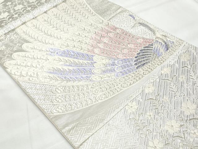平和屋着物◎六通柄袋帯 唐織 孔雀花文 銀糸 正絹 逸品 CAAY7793fb